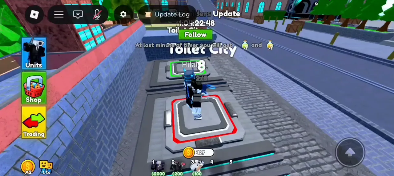 Cameraman Tower Defense Toilet City matchmaking platform with 2 of 5 players waiting.